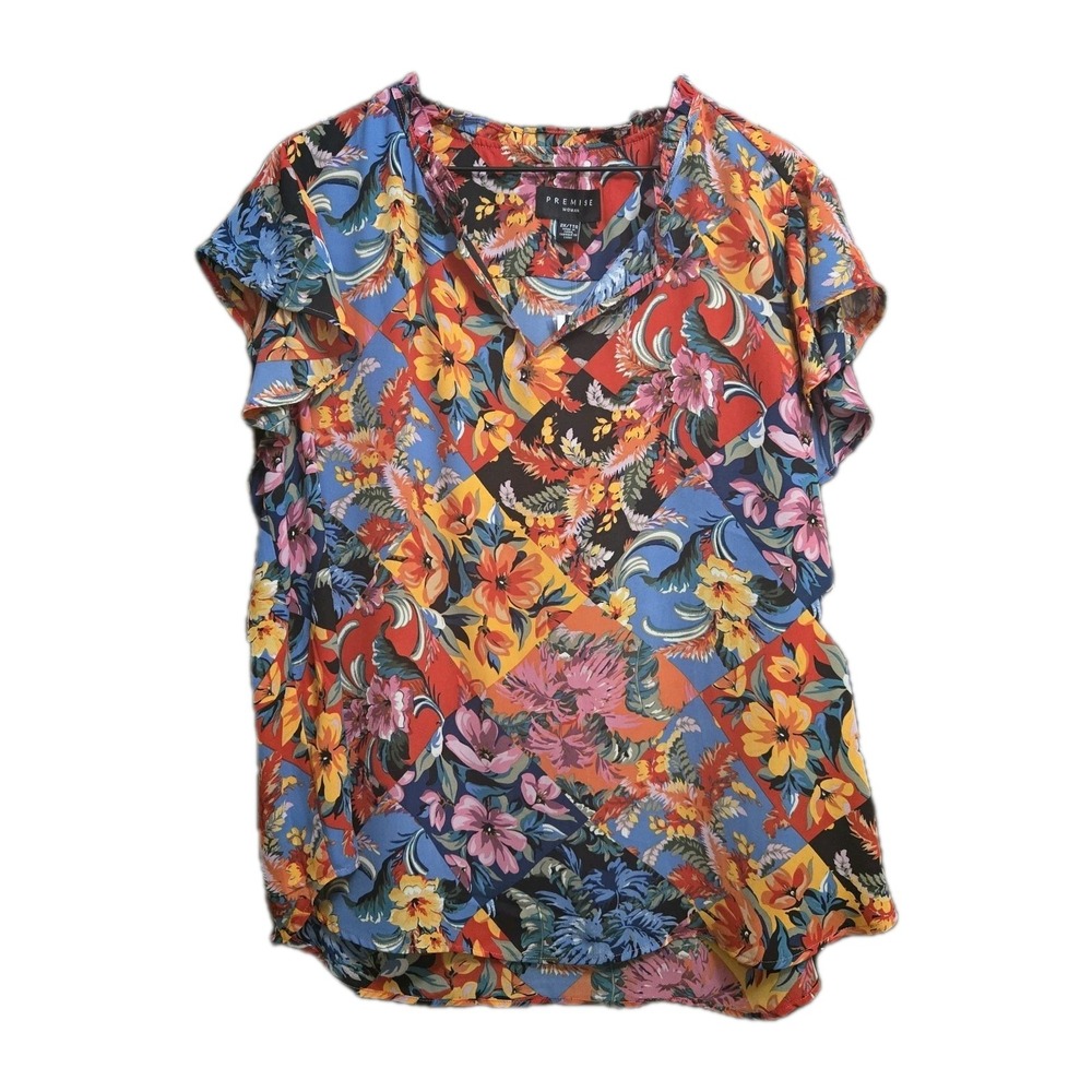 NWT Premise Floral Diamond Block Colorful Shirt Blouse Artsy Bold Art To Wear 2X